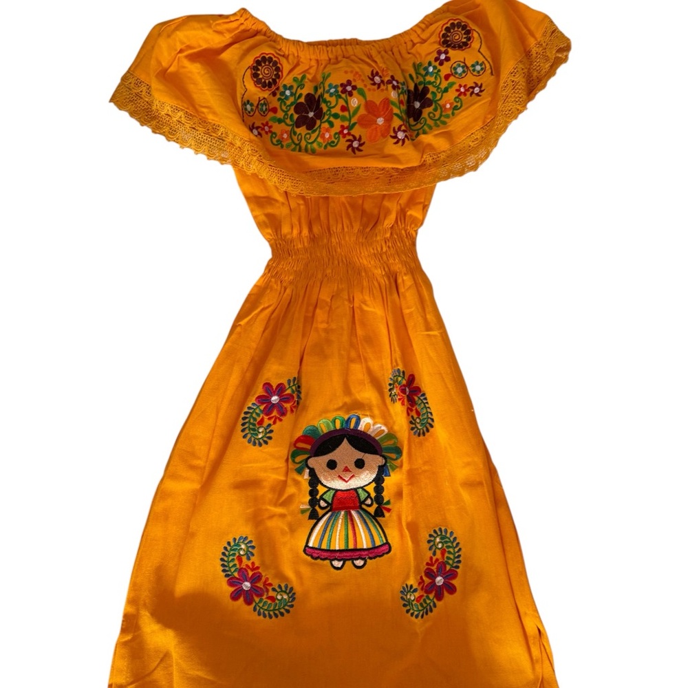Yellow girls dress, Mexican girls dress, cotton dress, embroidered dress,
